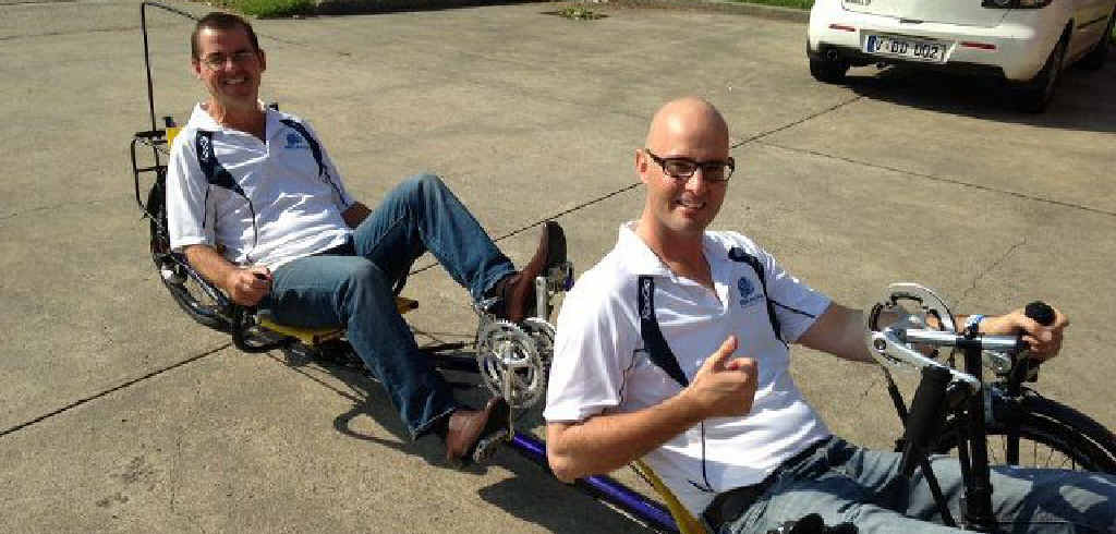 FEARLESS HEROES: Scott Sullivan and Dr Ian Davis will be pedalling into Coffs Harbour tomorrow. FEARLESS HEROES: Scott Sullivan and Dr Ian Davis will be pedalling into Coffs Harbour tomorrow.